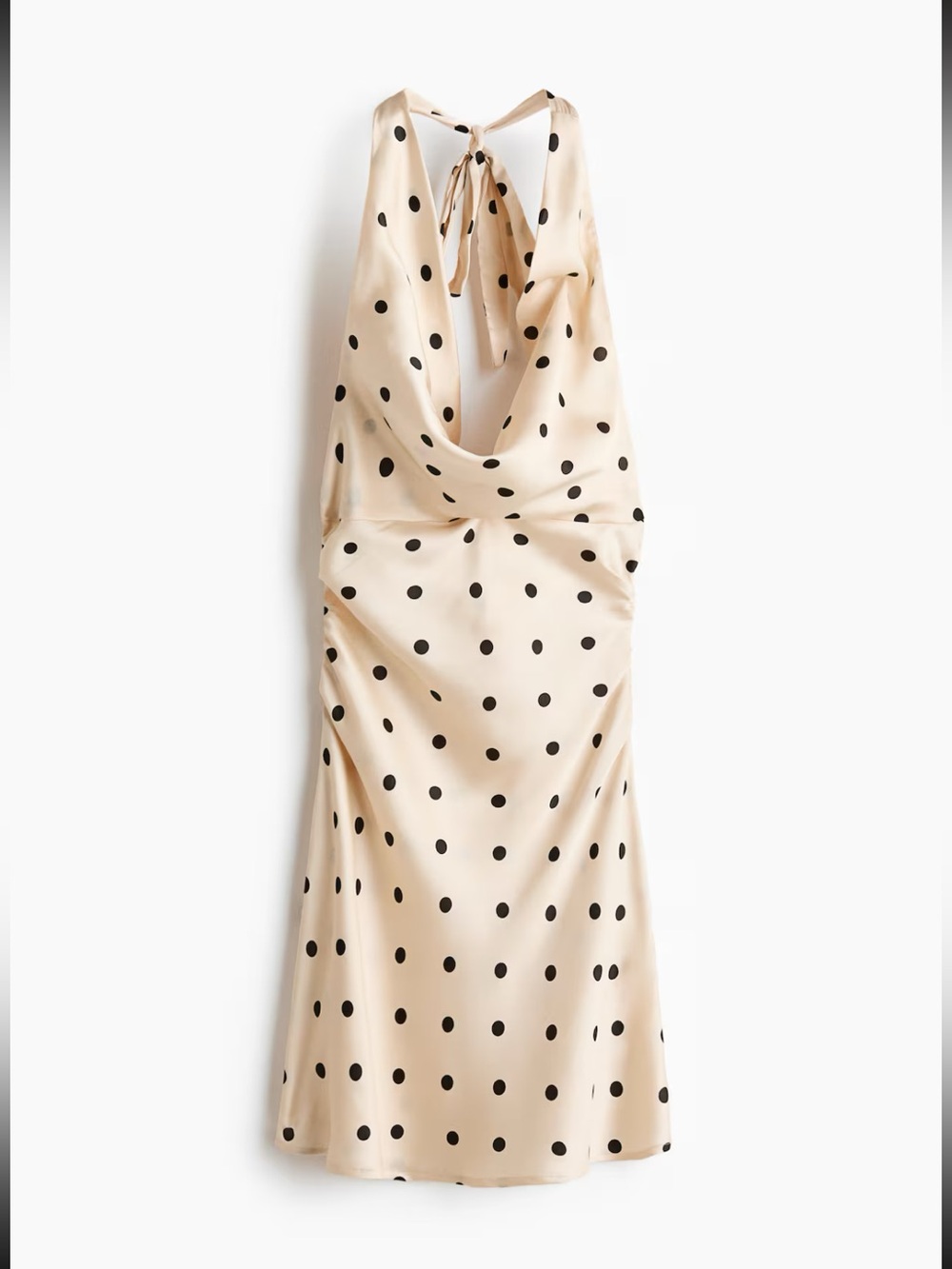 H&M Cream Satin Polka Dot Backless Halter Dress